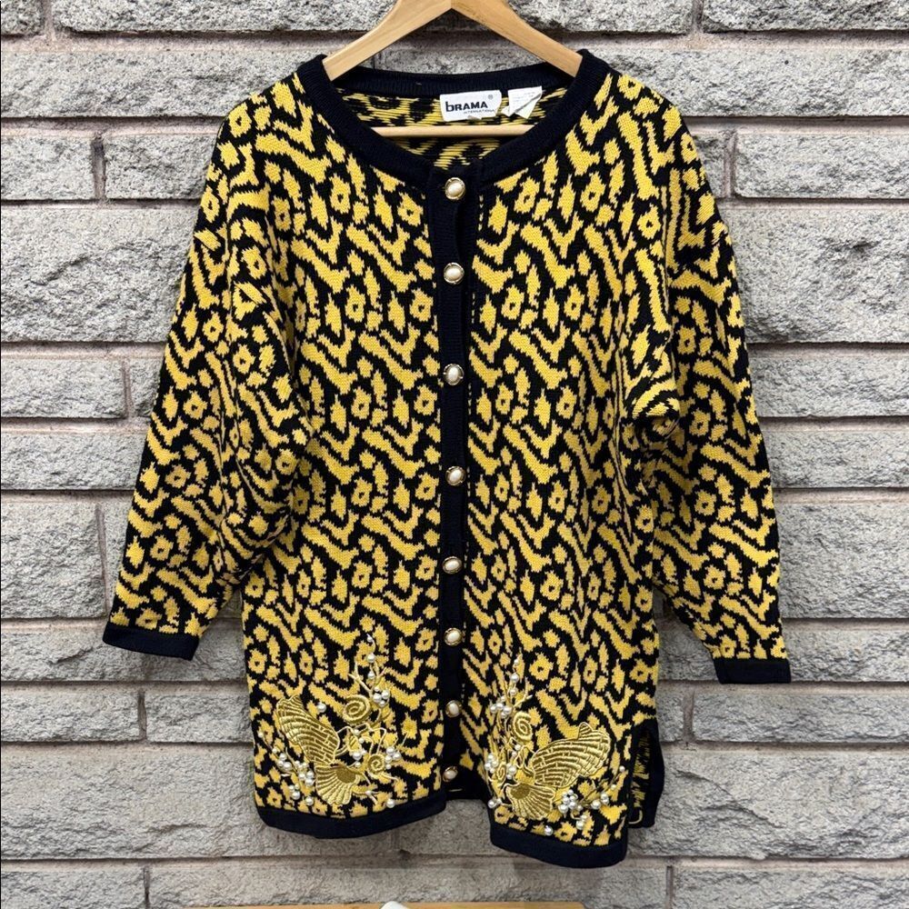 Embroidered Yellow and Black Cardigan